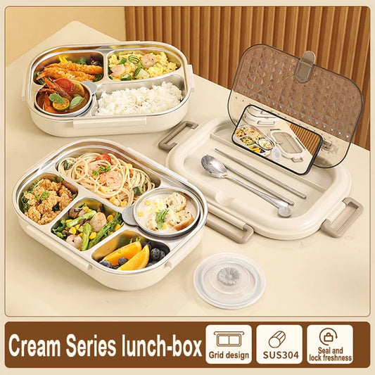 Premium 304 Stainless Steel Lunch Box โ 4 Compartments, Leak-Proof, Eco-Friendly, Reusable Food Storage for Adults & Kids
